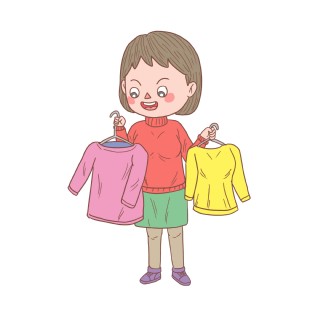 卡通手绘人物挑选衣服少女