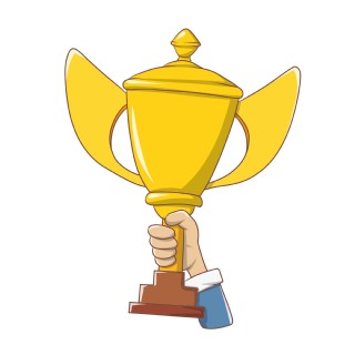 手绘手握奖杯插画