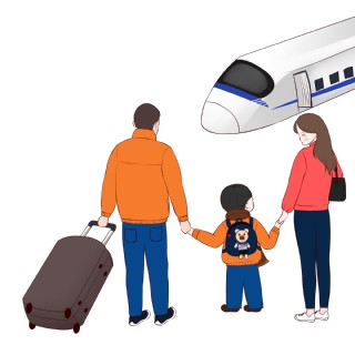 新年好卡通手绘系列之一家三口坐动车回家过年