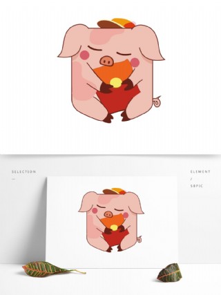 卡通方块猪新年红包矢量