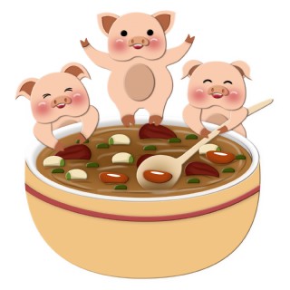 手绘卡通煮腊八粥的小猪元素