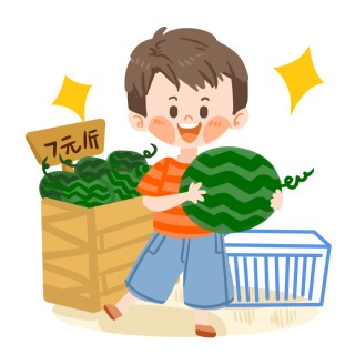 儿童节可爱男孩买西瓜png素材