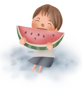 小男孩吃西瓜的头像图片