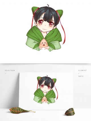 端午节粽子拟人二次元小女孩手捧粽子